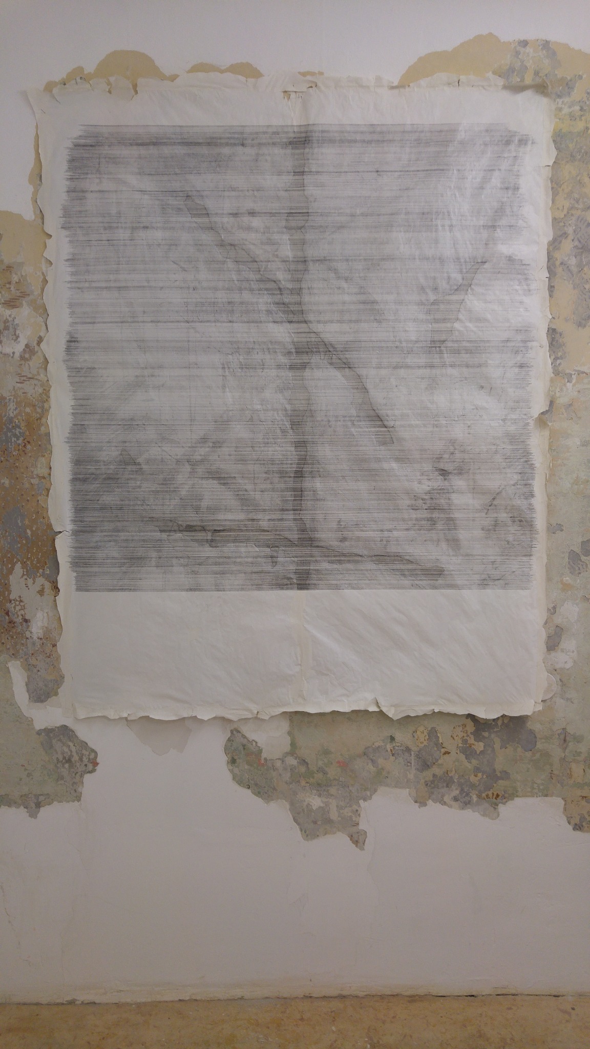 Frontal installation view of Literary Frottage without the ladder